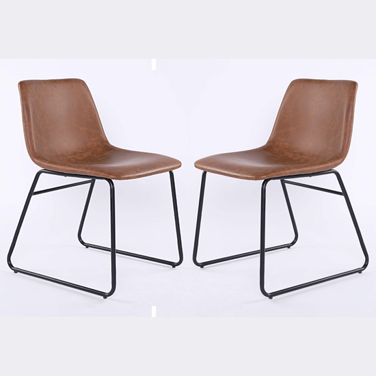 Product photograph of Mattox Tan Pu Leather Dining Chairs In Pair from Furniture in Fashion