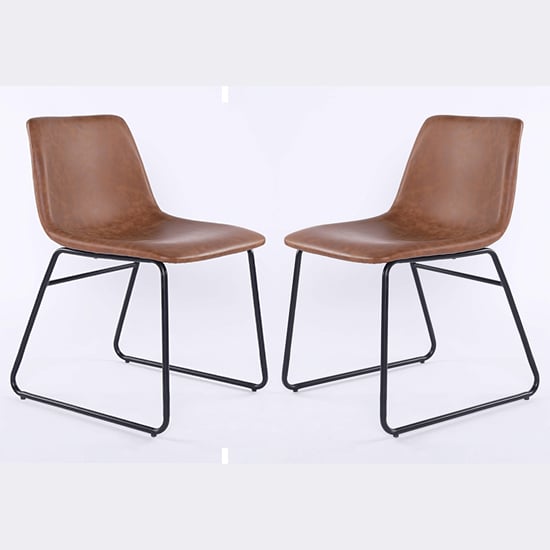 Product photograph of Mattox Tan Pu Leather Dining Chairs In Pair from Furniture in Fashion