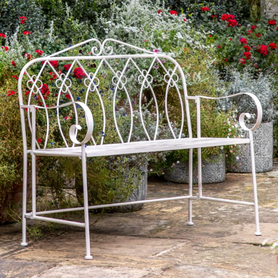 Photo of Matura outdoor metal garden seating bench in vanilla