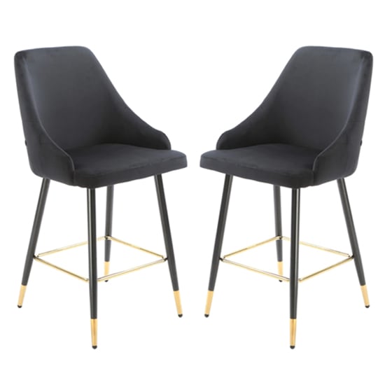Maura Chesterfield Black Velvet Bar Chairs In Pair Furniture in Fashion