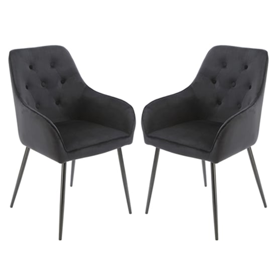 Read more about Maura chesterfield black velvet dining chairs in pair