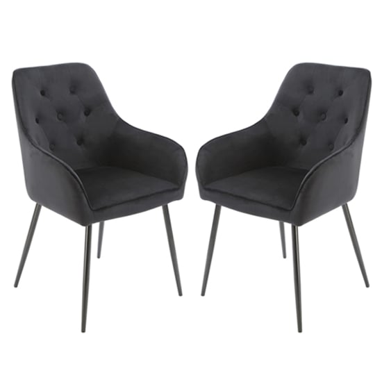 Maura Chesterfield Black Velvet Dining Chairs In Pair