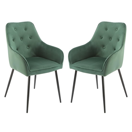 Photo of Maura chesterfield green velvet dining chairs in pair