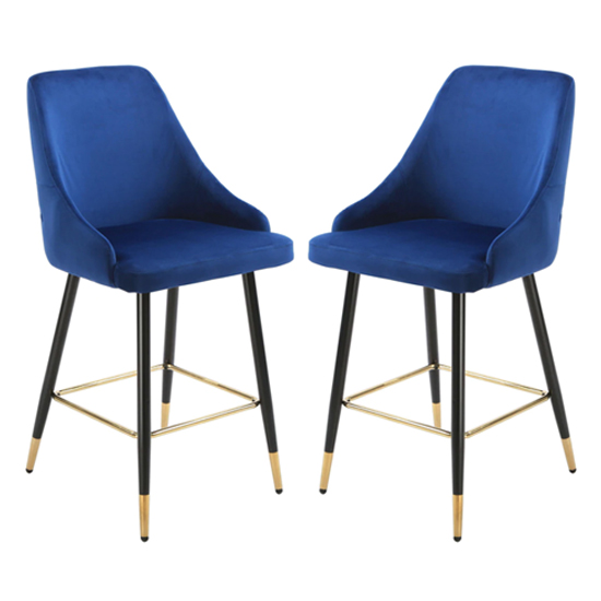 Read more about Maura chesterfield navy blue velvet bar chairs in pair