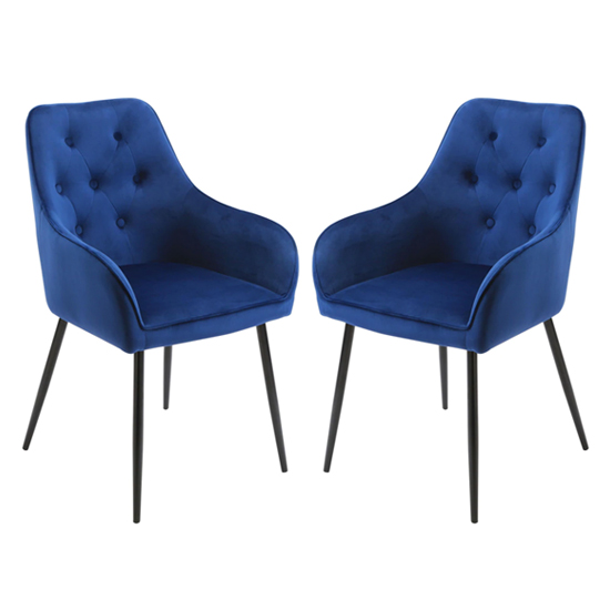 Photo of Maura chesterfield navy blue velvet dining chairs in pair