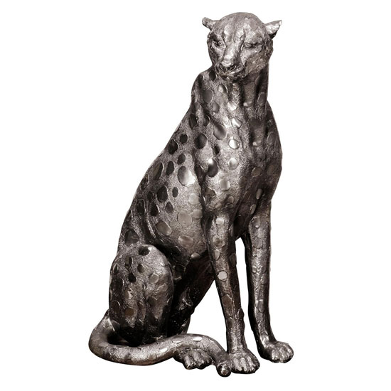 Maverick Metal Cheetah Figurine Sculpture In Antique Silver
