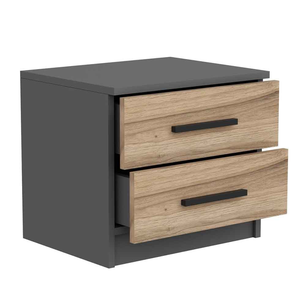 Mavero Wooden Bedside Cabinet With 2 Drawers in Anthracite and Walnut