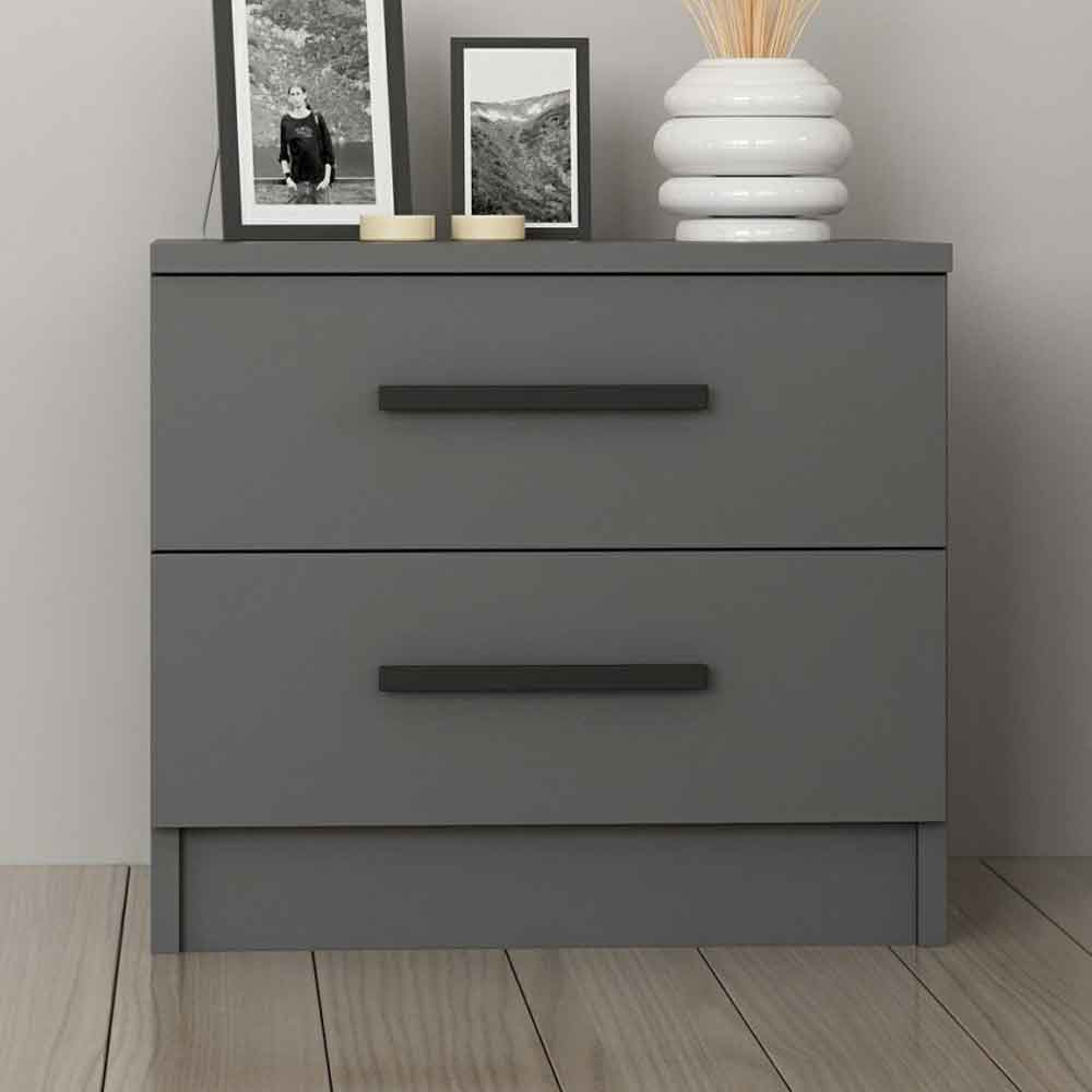 Mavero Wooden Bedside Cabinet With 2 Drawers in Anthracite