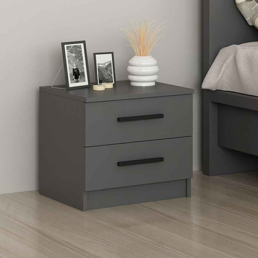Mavero Wooden Bedside Cabinet With 2 Drawers in Anthracite