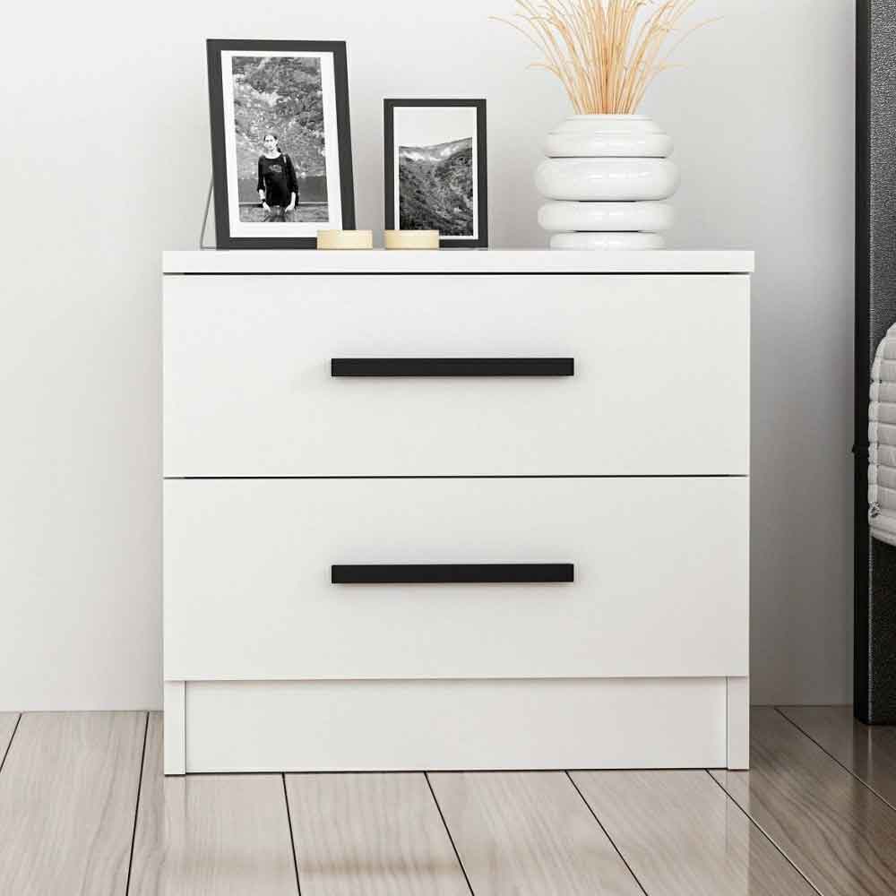 Mavero Wooden Bedside Cabinet With 2 Drawers in White