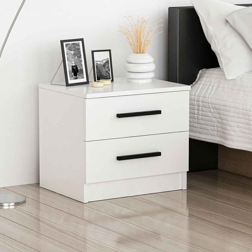Mavero Wooden Bedside Cabinet With 2 Drawers in White