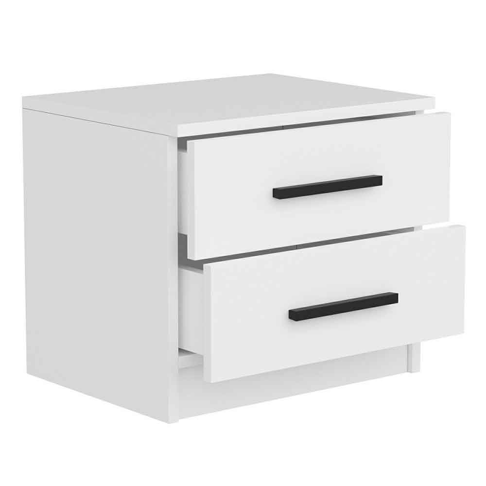 Mavero Wooden Bedside Cabinet With 2 Drawers in White