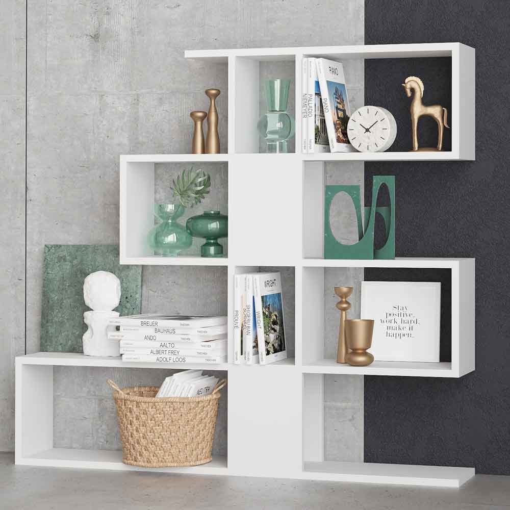 Mavero Wooden Shelving Unit with 10 Shelves in White