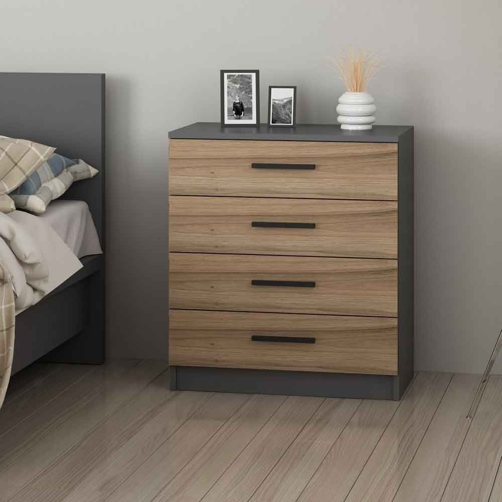 Mavero Wooden Chest of 4 Drawers in Anthracite and Walnut