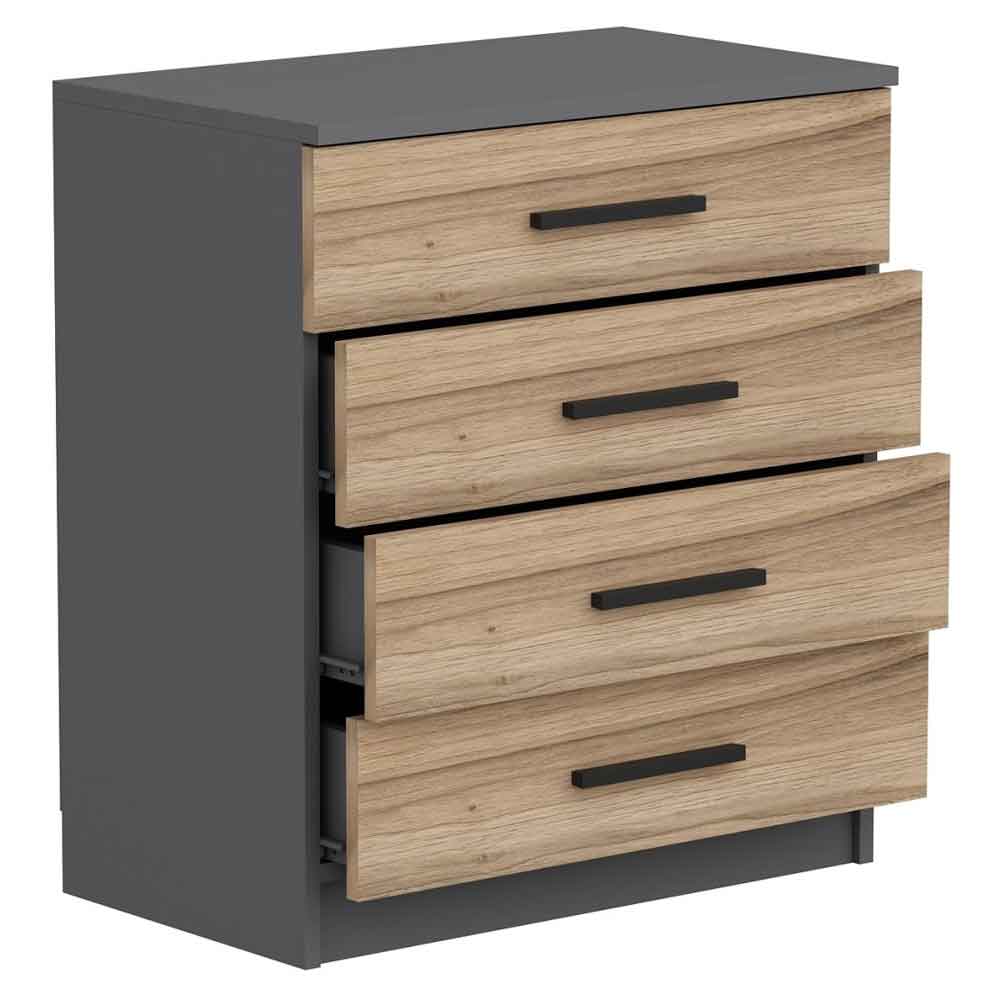 Mavero Wooden Chest of 4 Drawers in Anthracite and Walnut