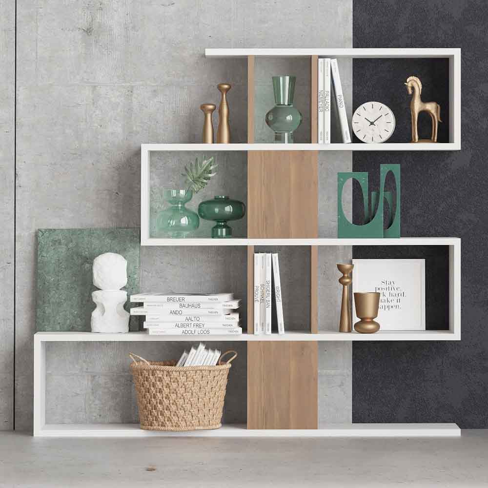 Mavero Wooden Shelving Unit with 10 Shelves in White and Walnut