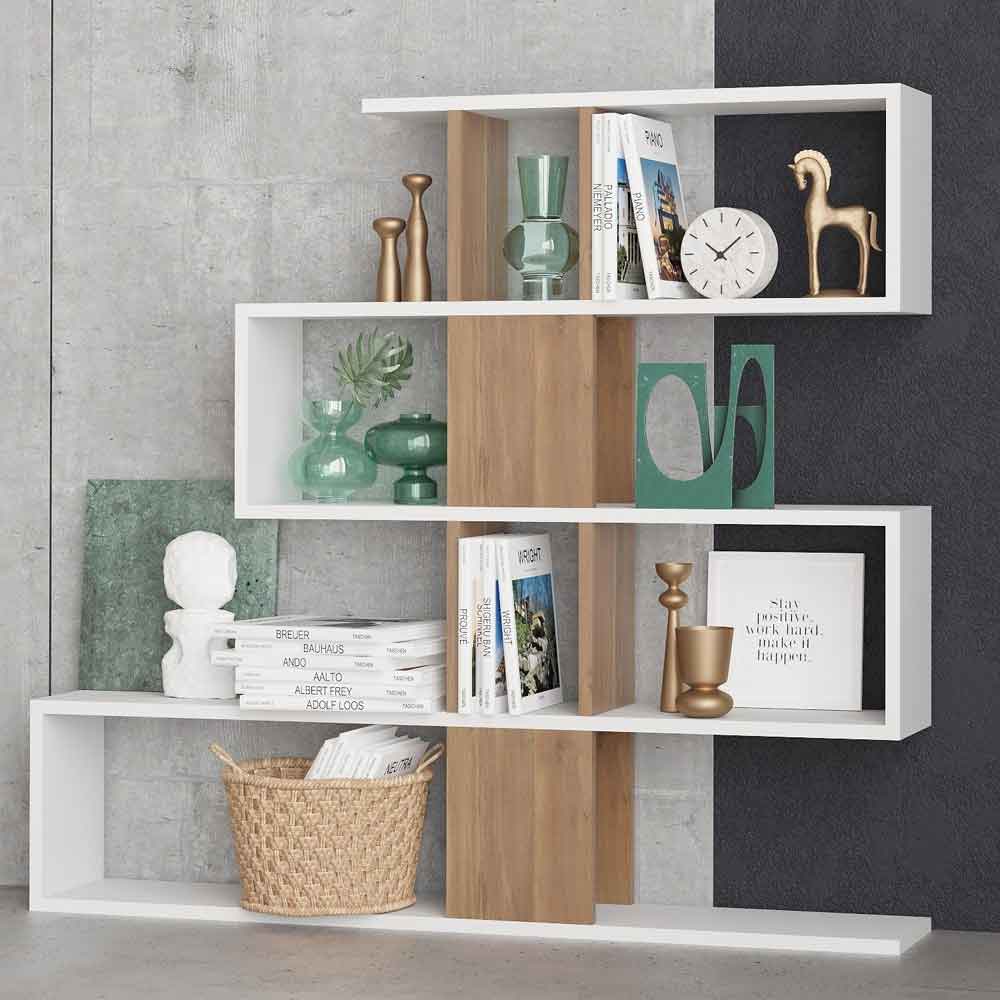 Mavero Wooden Shelving Unit with 10 Shelves in White and Walnut