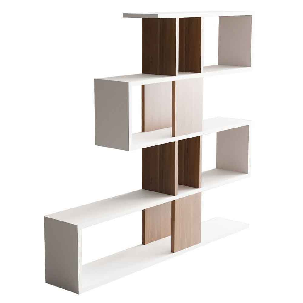 Mavero Wooden Shelving Unit with 10 Shelves in White and Walnut
