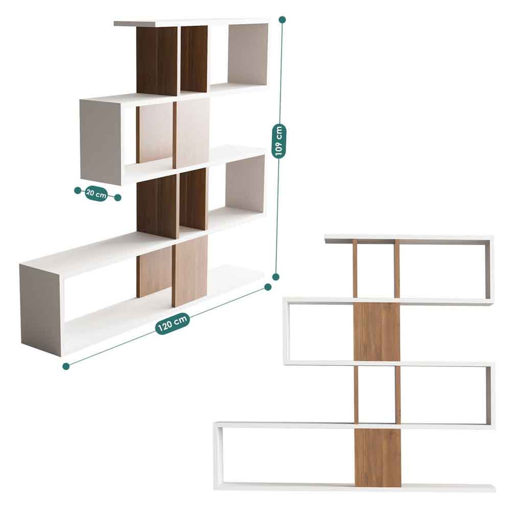 Mavero Wooden Shelving Unit with 10 Shelves in White and Walnut
