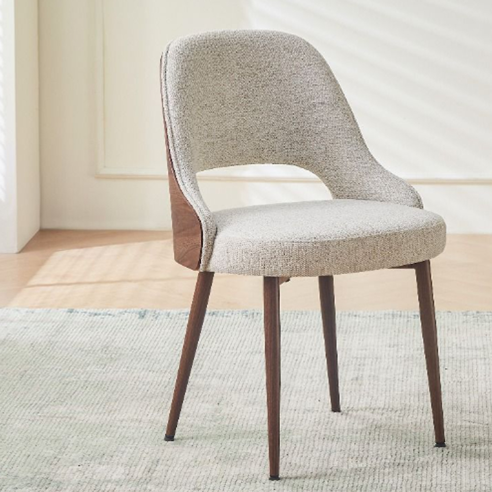 Mavion Walnut and Light Taupe Fabric Dining Chair in Pair