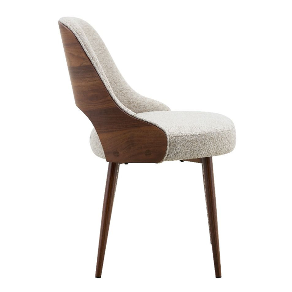 Mavion Walnut and Light Taupe Fabric Dining Chair in Pair
