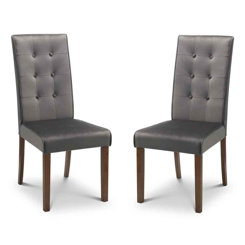 mavira grey velvet dining chairs with walnut legs in pair-image-132464