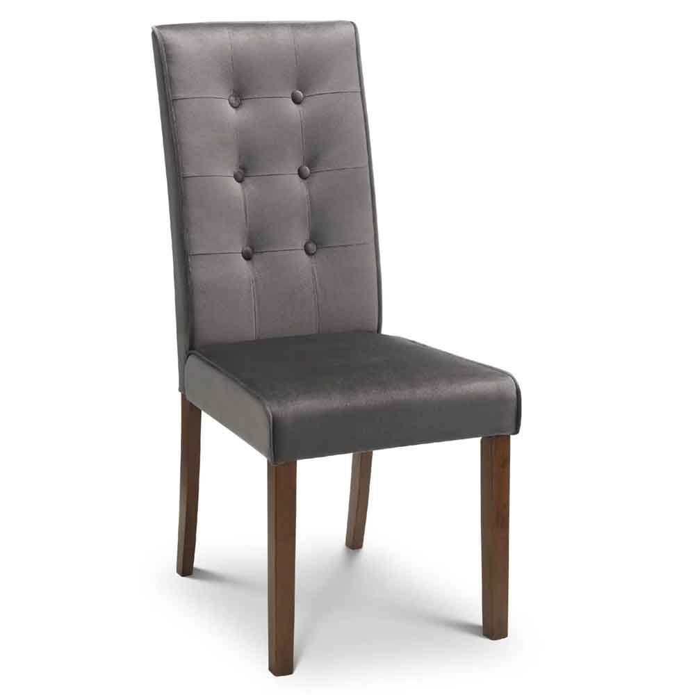 Mavira Grey Velvet Dining Chairs with Walnut Legs in Pair