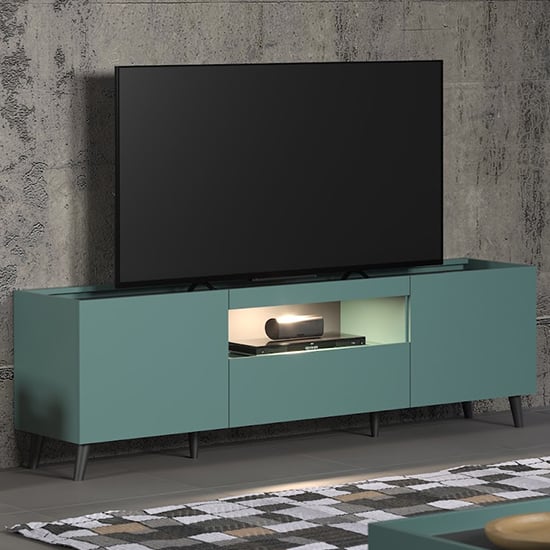 Product photograph of Mavis Tv Stand With 2 Doors 1 Drawer In Dusk Blue And Led from Furniture in Fashion