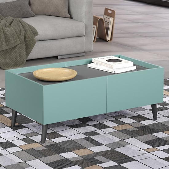 Photo of Mavis wooden coffee table with 4 flap doors in dusk blue