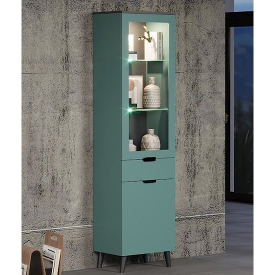 Photo of Mavis wooden display cabinet tall in dusk blue with led
