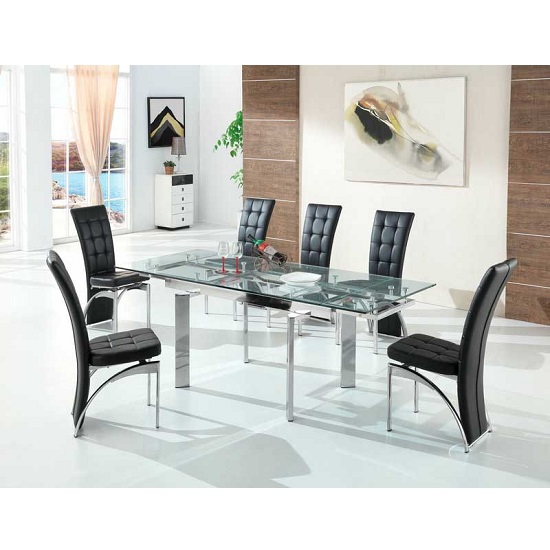 Photo of Maxim extendable glass dining set with 6 ravenna black chairs