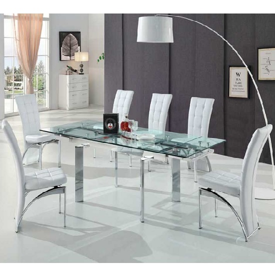 Read more about Maxim extendable glass dining set with 6 ravenna white chairs