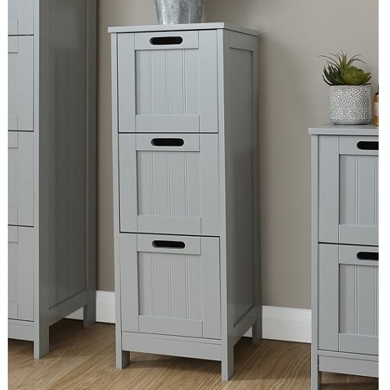 Read more about Catford wooden chest of drawers slim in grey with 3 drawers