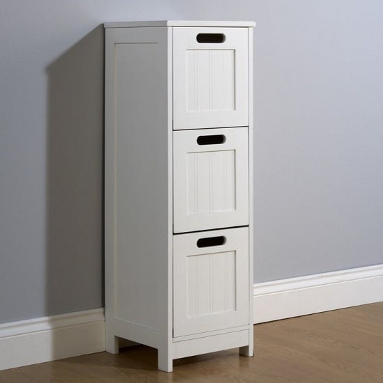 Read more about Catford wooden chest of drawers slim in white with 3 drawers