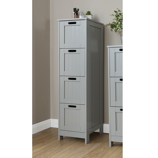 Catford Wooden Chest Of Drawers Slim In Grey With 4 Drawers
