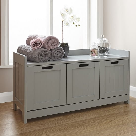 Read more about Catford wooden storage bench in grey with 3 doors