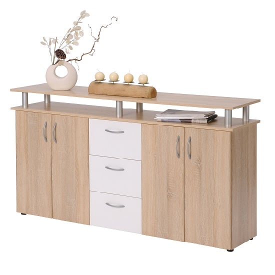 Maximo Sideboard In Oak And White With 4 Doors And 3 Drawers
