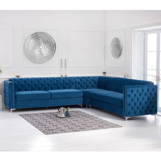 Maxo Chesterfield Velvet Corner Sofa In Blue_2