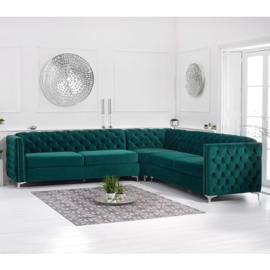 Maxo Chesterfield Velvet Corner Sofa In Green_2