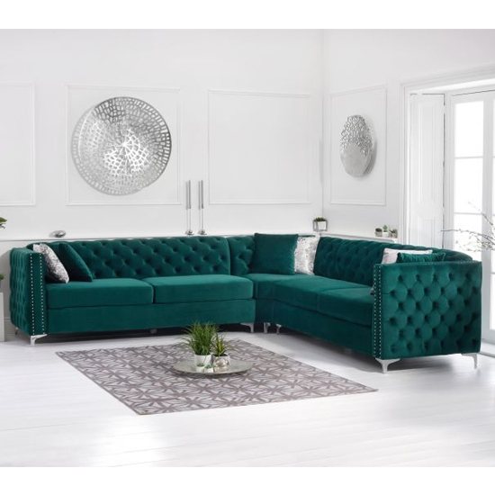 Maxo Velvet Upholstered Corner Sofa In Green