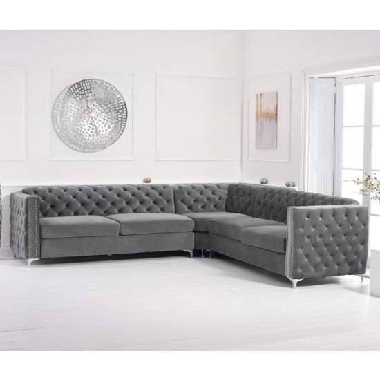 Maxo Velvet Upholstered Corner Sofa In Grey FiF