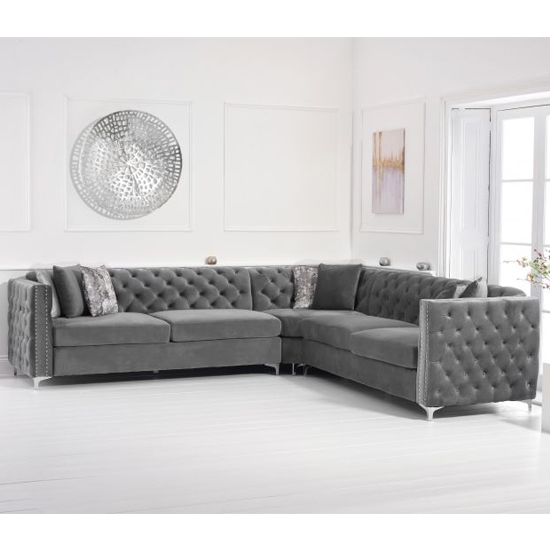 Maxo Chesterfield Velvet Corner Sofa In Grey