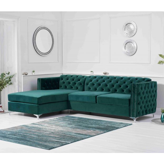 Maxo Velvet Left Facing Corner Chaise Sofa In Green_2