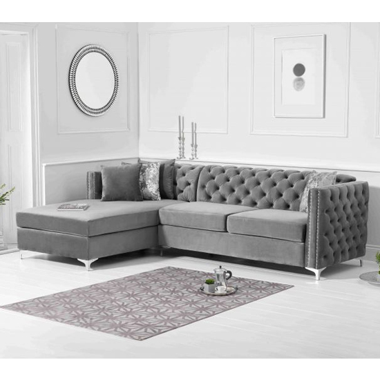 Maxo Velvet Left Facing Corner Chaise Sofa In Grey Furniture in Fashion