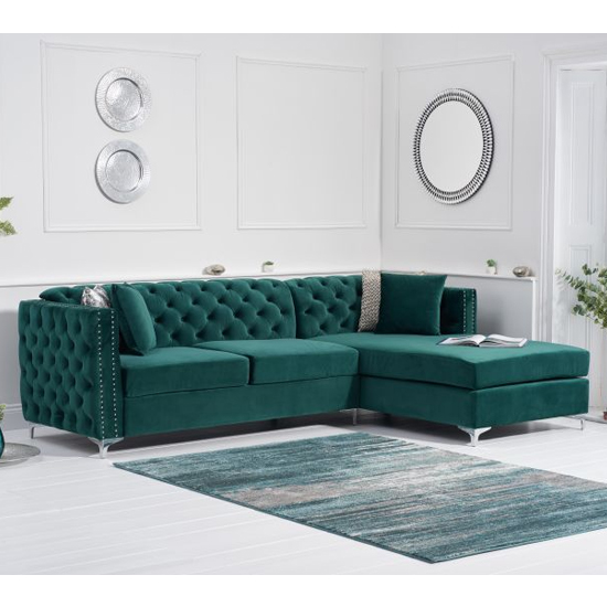 Maxo Velvet Left Facing Corner Chaise Sofa In Green Furniture in Fashion