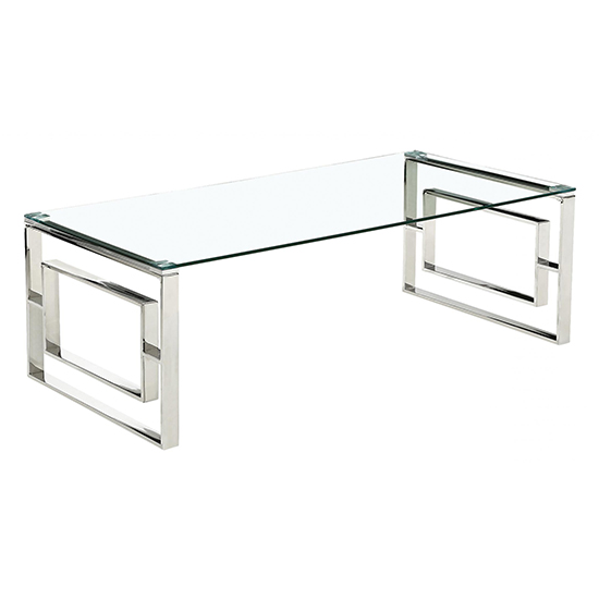 Product photograph of Maxon Clear Glass Coffee Table With Silver Stainless Steel Frame from Furniture in Fashion