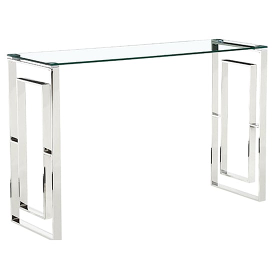 Product photograph of Maxon Clear Glass Console Table With Silver Metal Frame from Furniture in Fashion