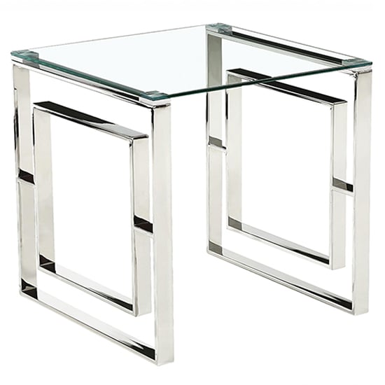 Product photograph of Maxon Clear Glass Lamp Table With Silver Metal Frame from Furniture in Fashion