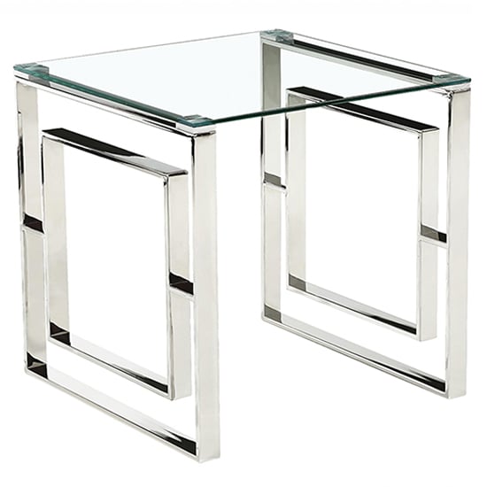 Read more about Maxon clear glass lamp table with silver metal frame
