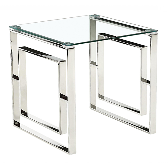 Product photograph of Maxon Clear Glass Lamp Table With Silver Stainless Steel Frame from Furniture in Fashion